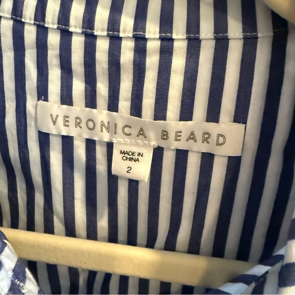 Veronica Beard Striped Ruched Shirt Dress Blue White Cotton - Picture 7 of 8